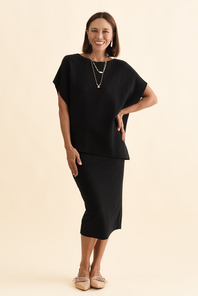 Petra Black Cotton Blend Knit Top,Brunette model,alt text|model:Cara image 3