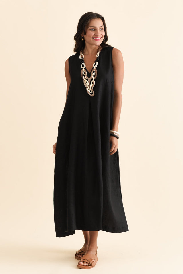 Phoebe Black Linen Midi Dress,Brunette model,alt text|model:Brontie image 7