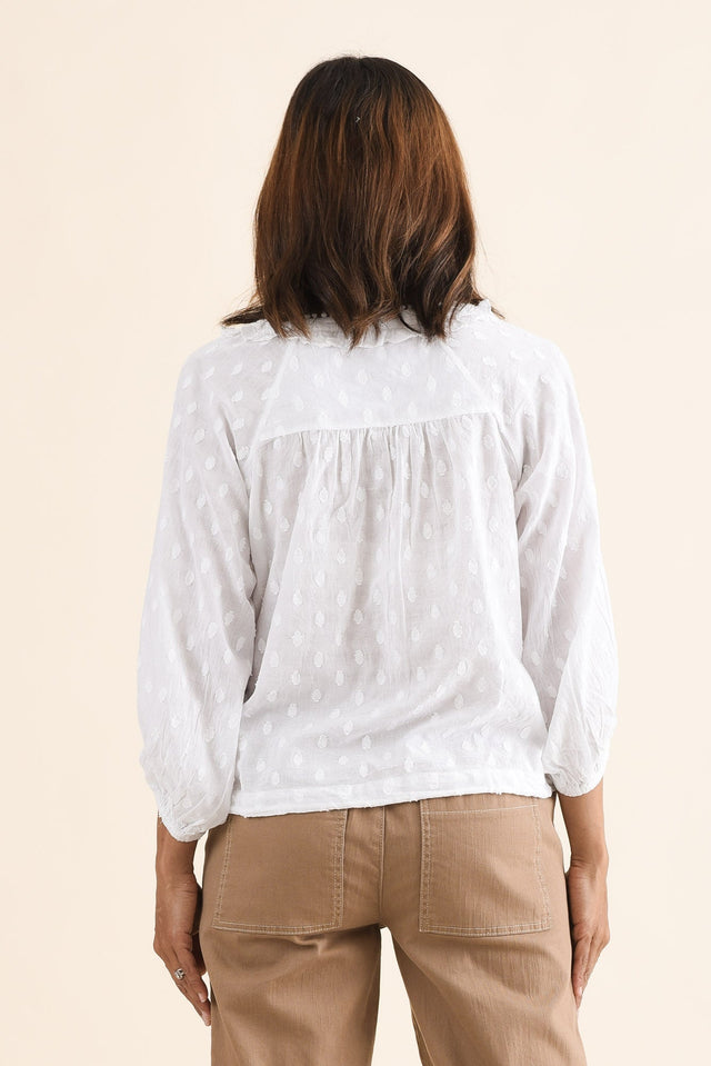 Piccolo White Cotton Blouse,Back,Brunette model,alt text|model:Cara image 4