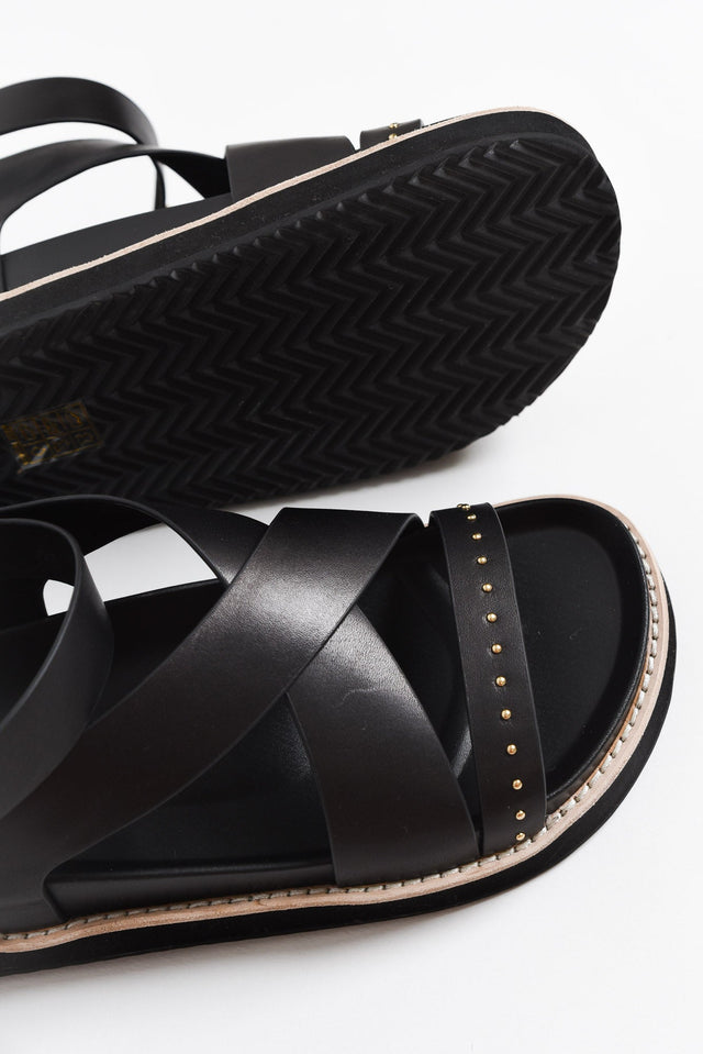 Pilar Black Leather Crossover Sandal