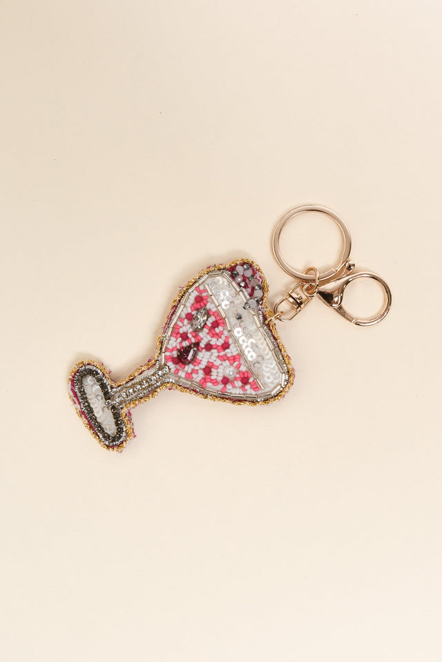 Pink Cocktail Beaded Keychain