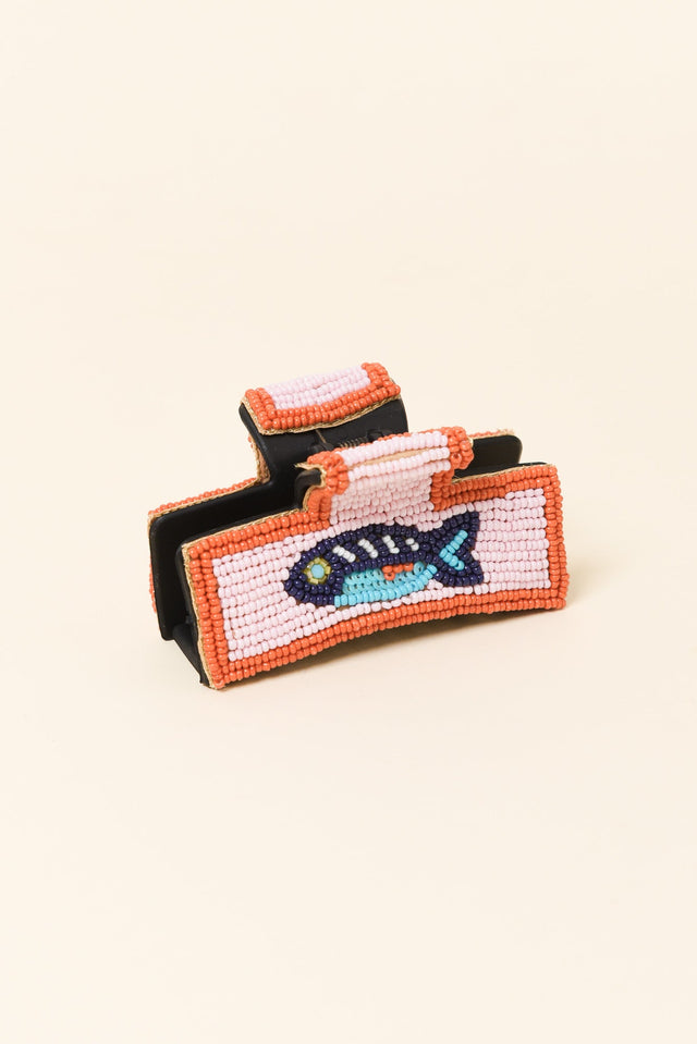 Pink Sardines Beaded Claw Clip