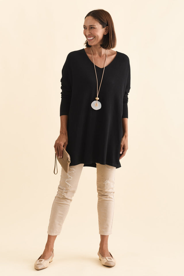 Piper Black V Neck Knit Jumper,Brunette model,alt text|model:Cara image 8
