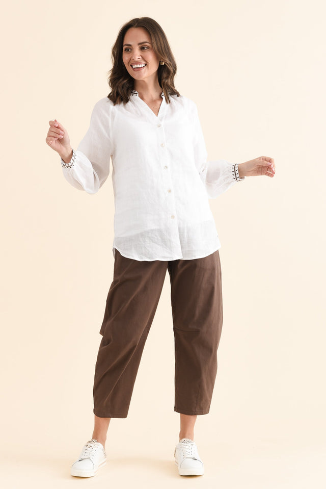 Pixie White Cotton Embroidered Blouse,Full Body,Brunette model,alt text|model:MJ image 6