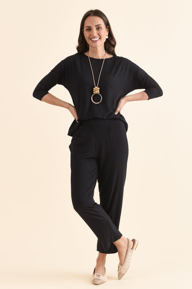 Polaris Black Bamboo Cropped Pants,Full Body,Brunette model,alt text|model:MJ image 6