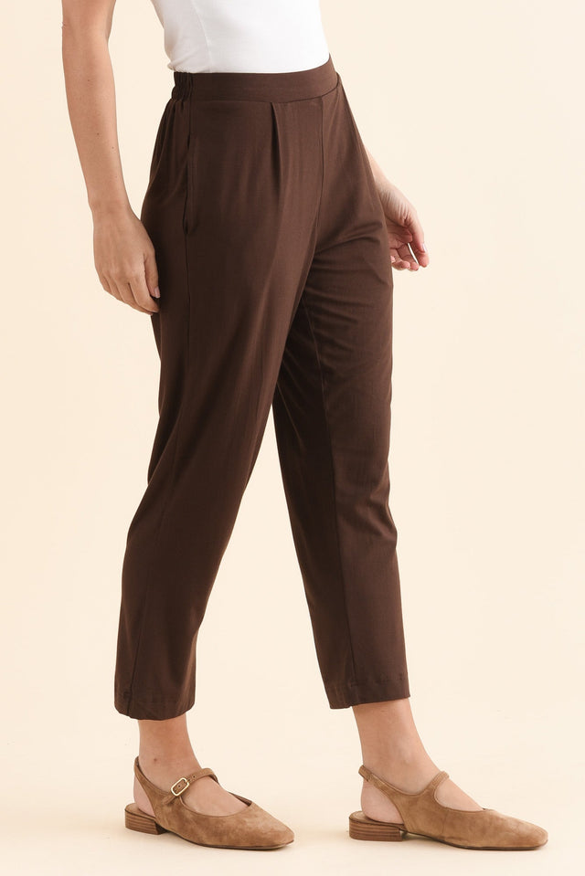 Polaris Chocolate Bamboo Cropped Pants,Side,Brunette model,alt text|model:MJ image 3