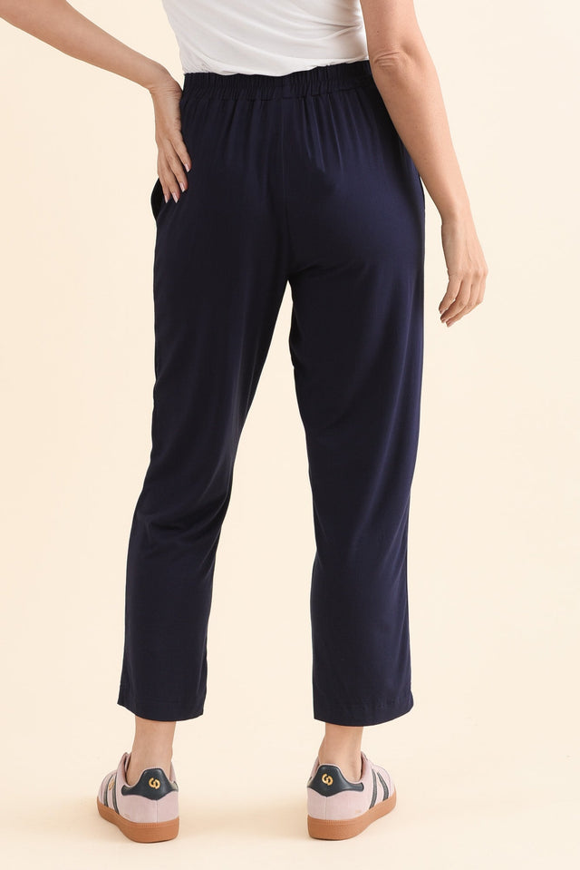 Polaris Navy Bamboo Cropped Pants,Back,Brunette model,alt text|model:MJ image 4