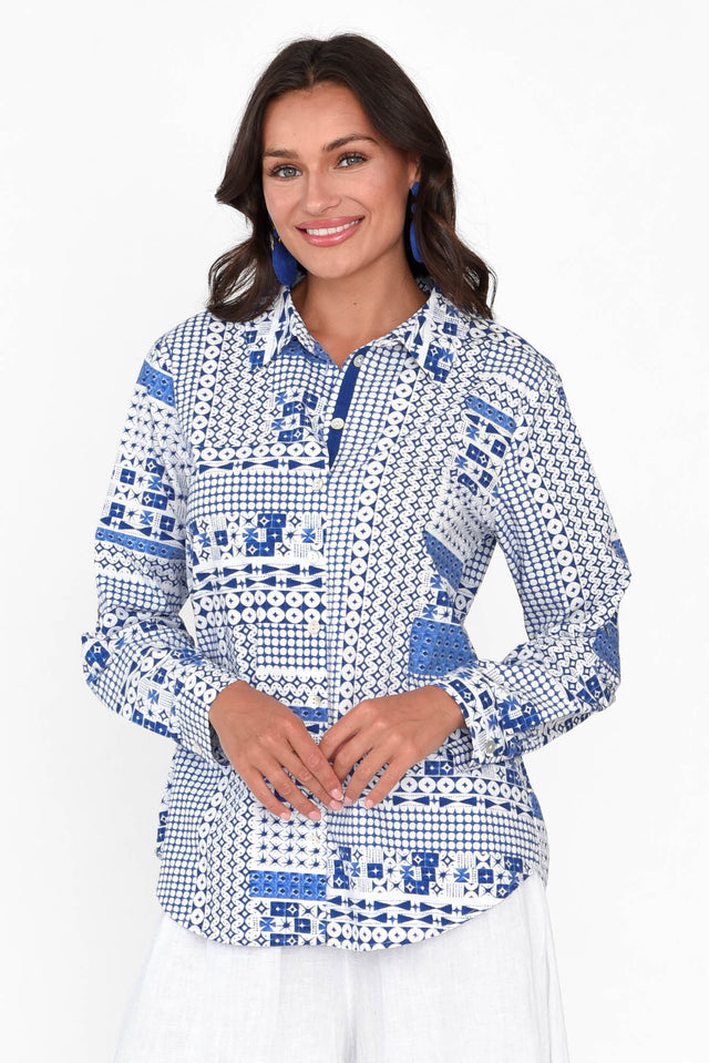 Pomona Blue Mosaic Cotton Shirt