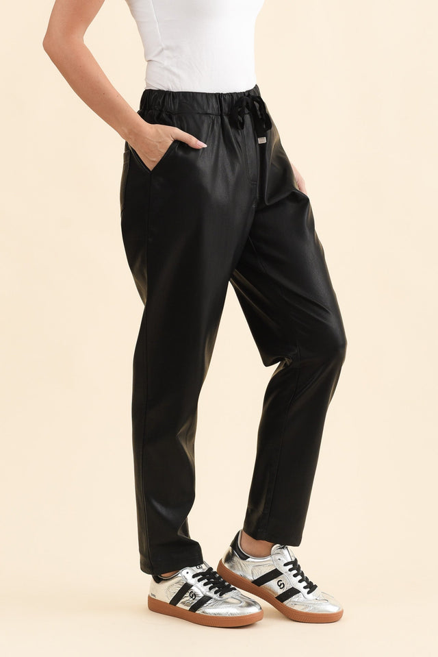 Poppy Black Faux Leather Pants,Brunette model,alt text|model:MJ image 4