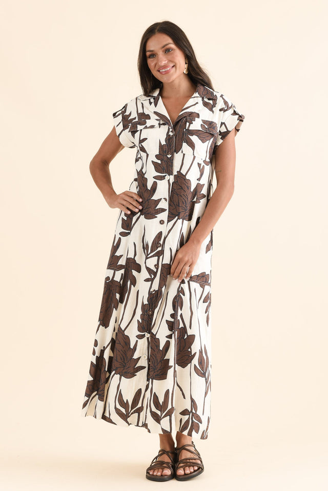 Portman Chocolate Floral Tie Dress,Front,Brunette model,alt text|model:Brontie