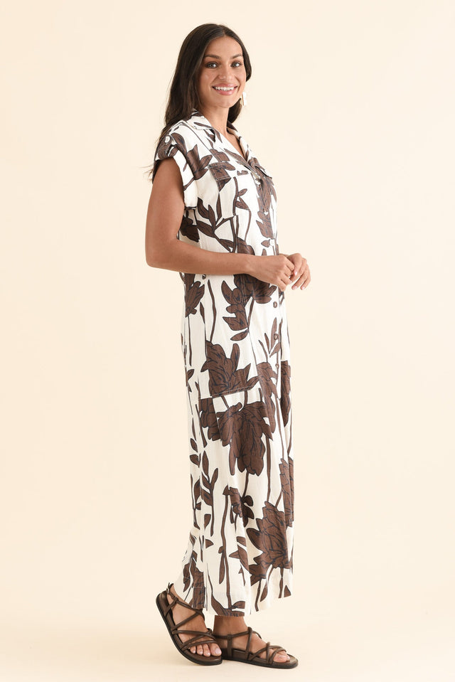 Portman Chocolate Floral Tie Dress,Side,Brunette model,alt text|model:Brontie image 3
