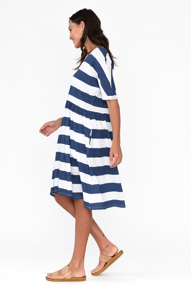 Portsea Blue Stripe Cotton Gather Dress image 4