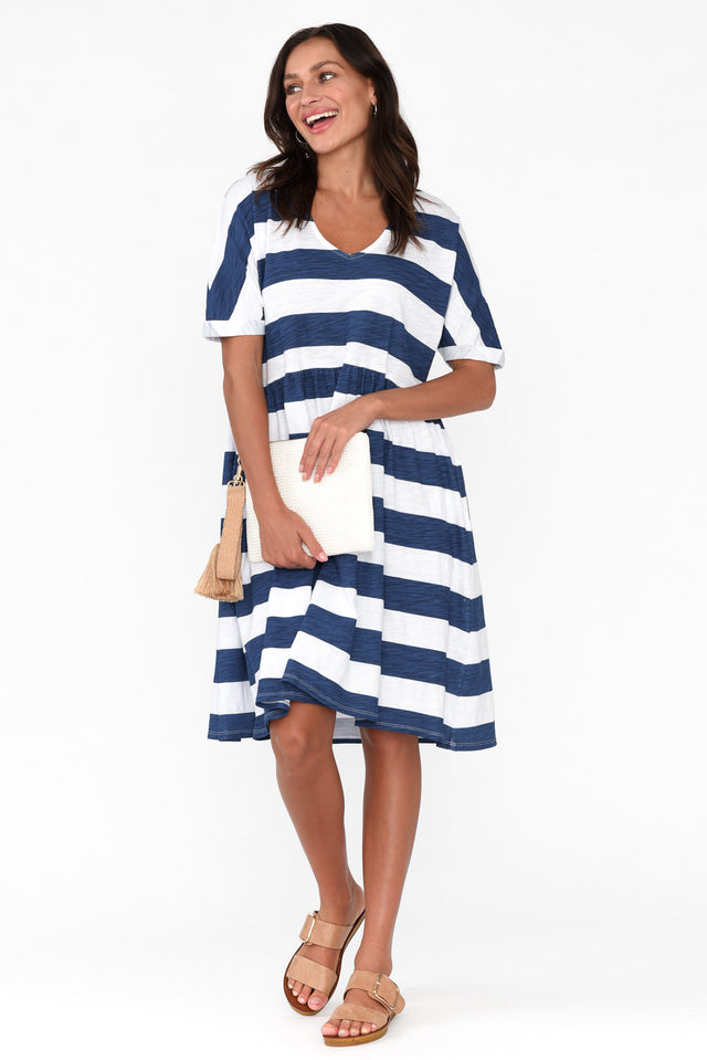 Portsea Blue Stripe Cotton Gather Dress image 2