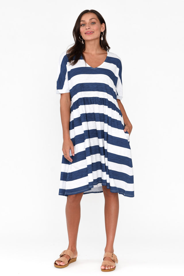 Portsea Blue Stripe Cotton Gather Dress image 3