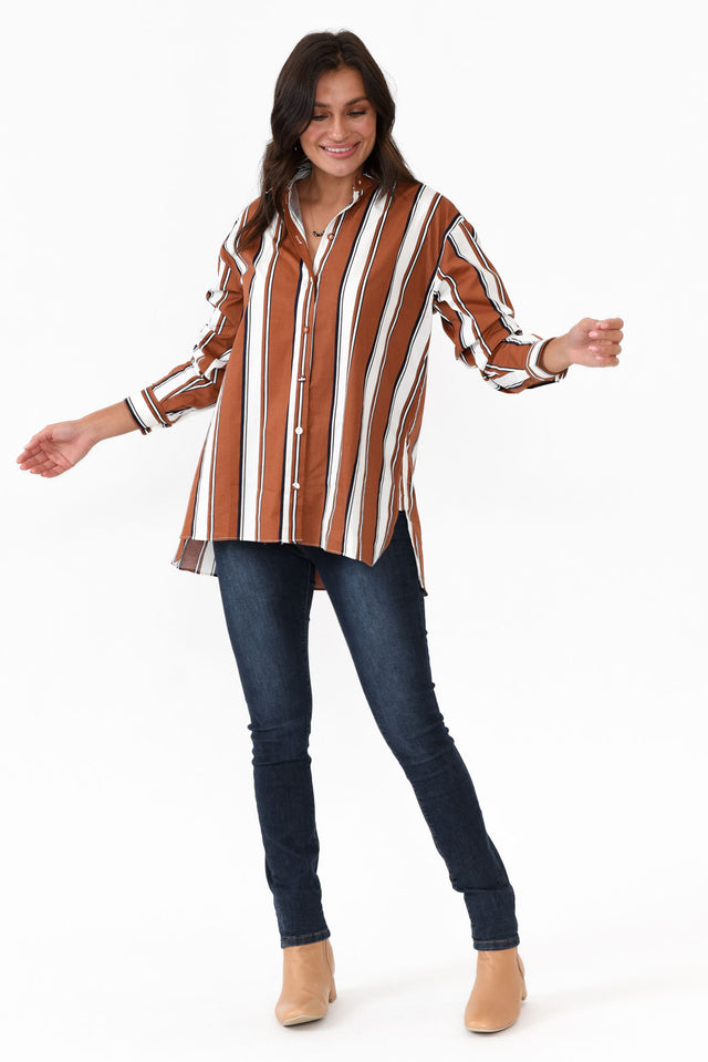 Pilar Tan Stripe Cotton Shirt