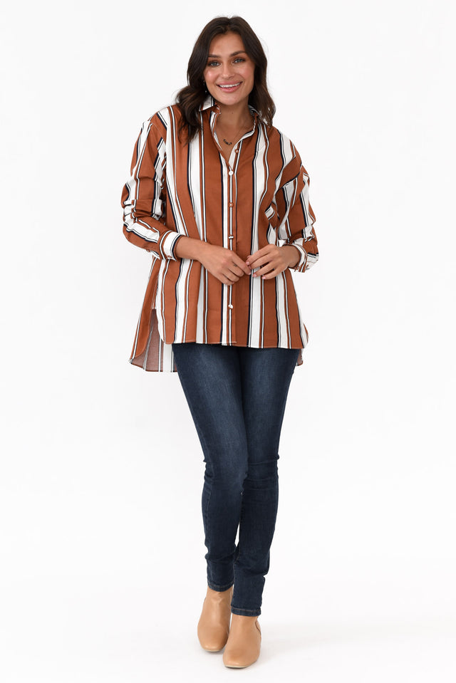 Pilar Tan Stripe Cotton Shirt image 6