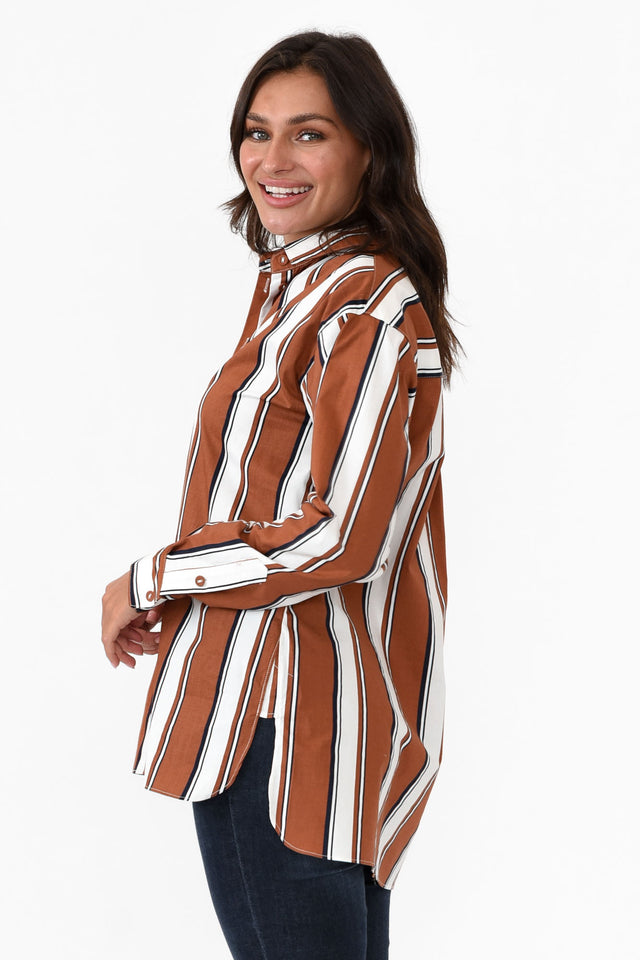 Pilar Tan Stripe Cotton Shirt