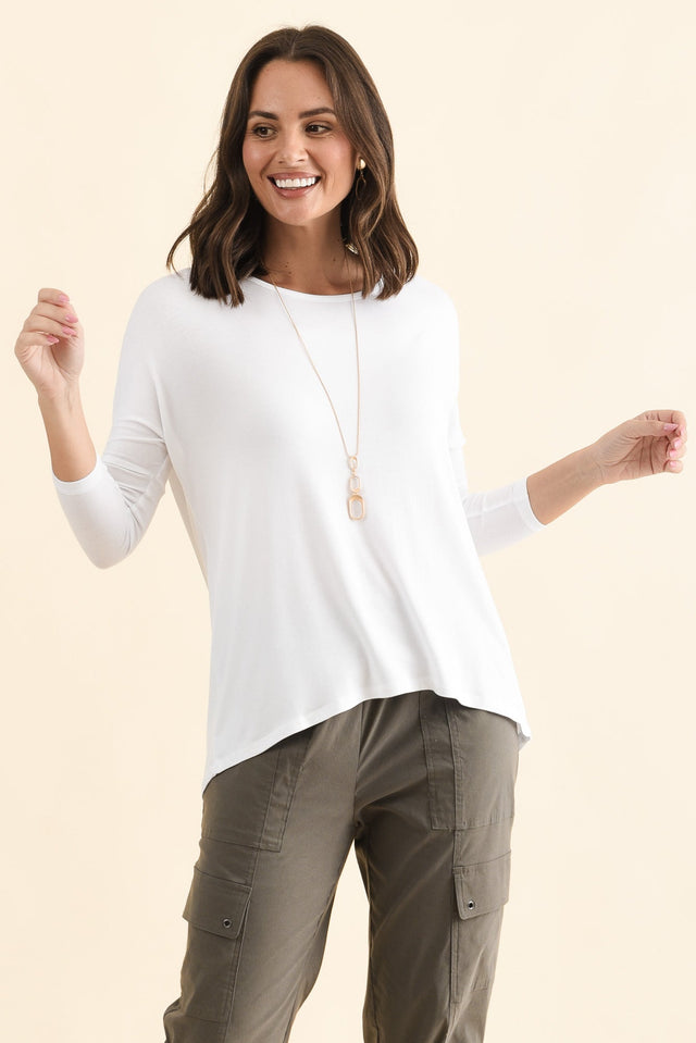 Prado White Batwing Top,Front,Brunette model,alt text|model:MJ image 1