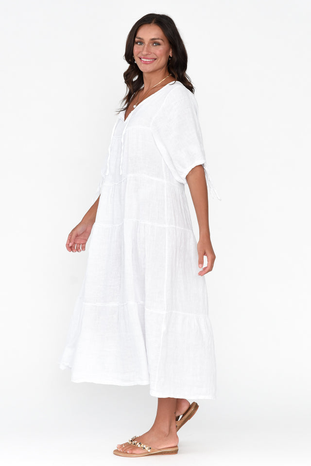 Prairie White Gathered Linen Dress image 4