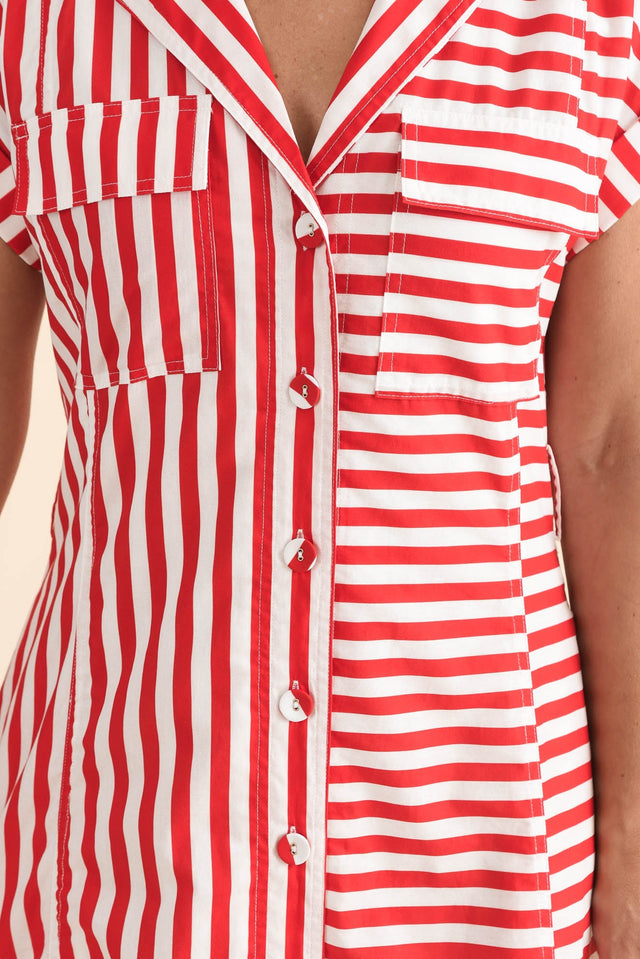 Preston Red Stripe Cotton Tie Dress,Detail,Brunette model,alt text|model:Laura image 5