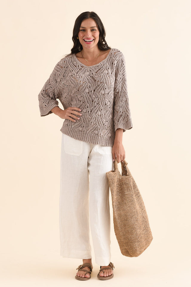 Prima Taupe Woven Top,Full Body,Brunette model,alt text|model:Brontie image 2