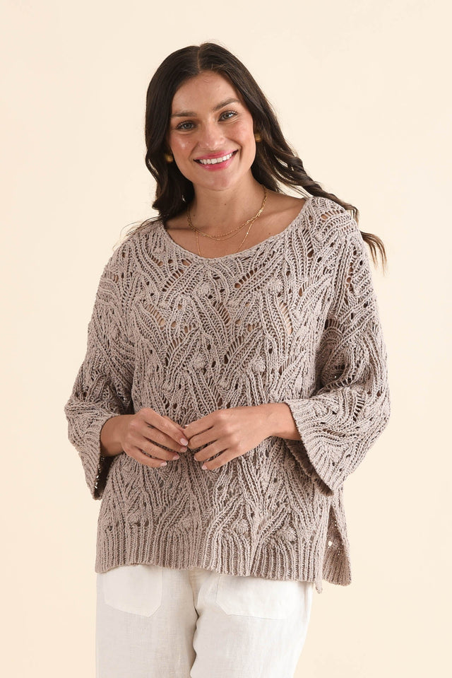 Prima Taupe Woven Top,Front,Brunette model,alt text|model:Brontie image 1
