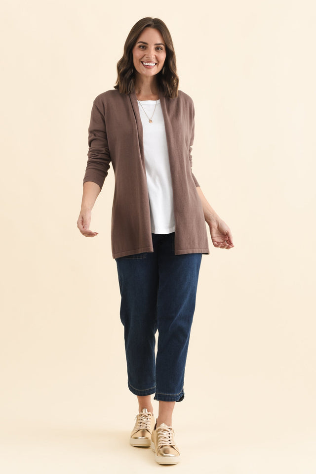 Primrose Chocolate Cotton Drape Cardigan,Brunette model,alt text|model:MJ image 4