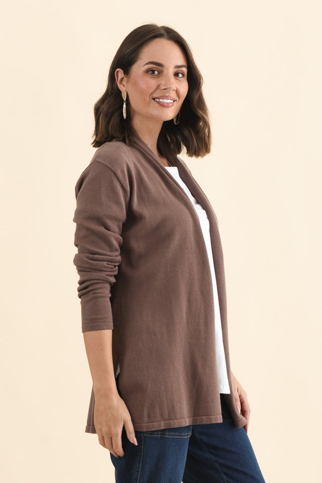 Primrose Chocolate Cotton Drape Cardigan,Brunette model,alt text|model:MJ image 5
