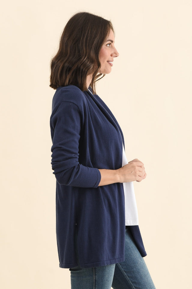 Primrose Navy Cotton Drape Cardigan,Brunette model,alt text|model:MJ image 5
