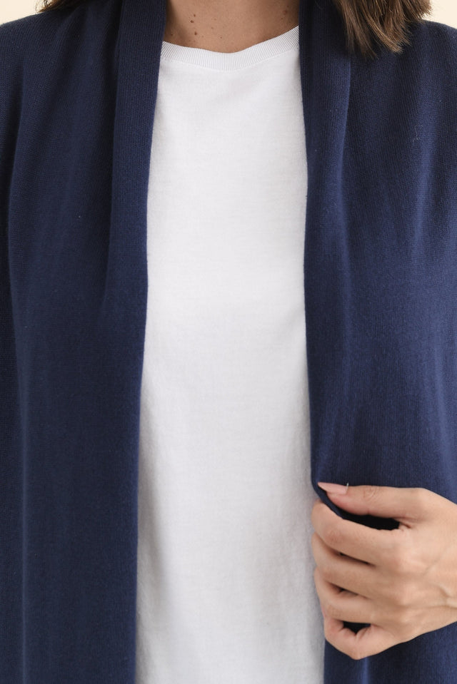 Primrose Navy Cotton Drape Cardigan,Brunette model,alt text|model:MJ image 7