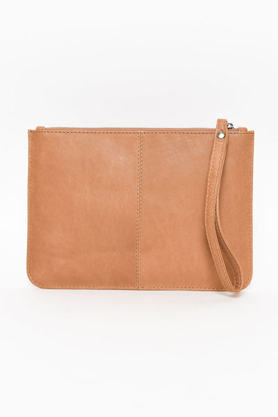 Queens Camel Leather Clutch