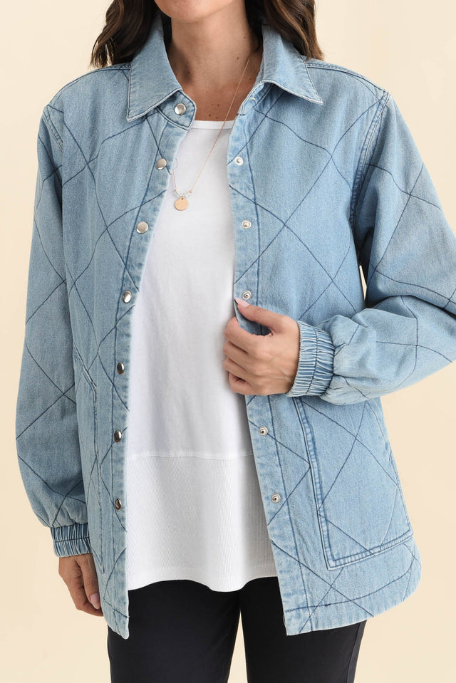 Quest Blue Quilted Jacket,Brunette model,alt text|model:MJ image 5