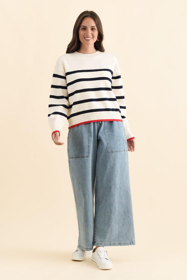 Leonie Navy Stripe Knit Sweater,Brunette model,alt text|model:MJ image 7