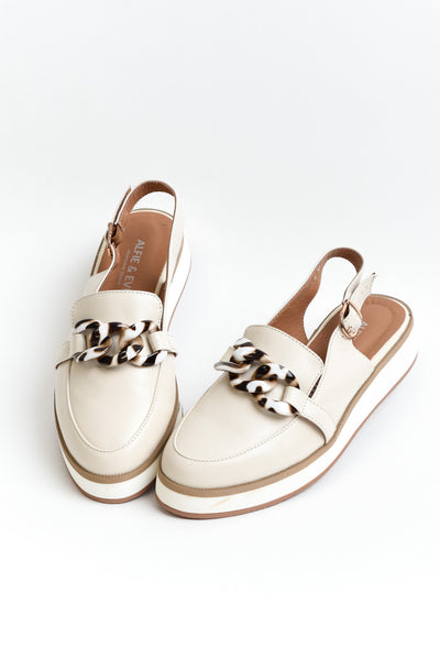 Quivers Cream Leather Slingback Loafer