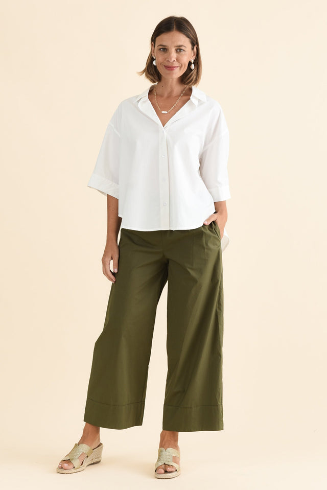 Rachel White Cotton Blend Shirt,Full Body,Brunette model,alt text|model:Laura image 6