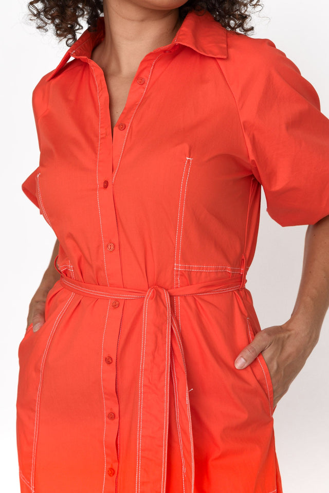 Ralphie Orange Cotton Contrast Stitch Dress