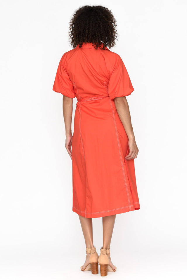 Ralphie Orange Cotton Contrast Stitch Dress - Blue Bungalow NZ