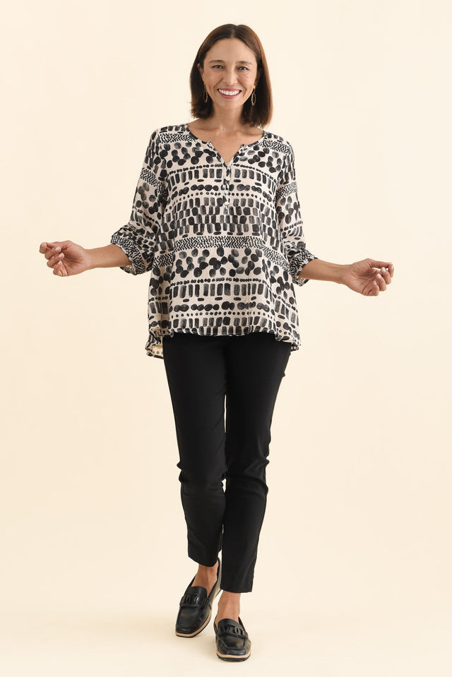 Ramirez Black Spot Button Top,Brunette model,alt text|model:Cara image 8