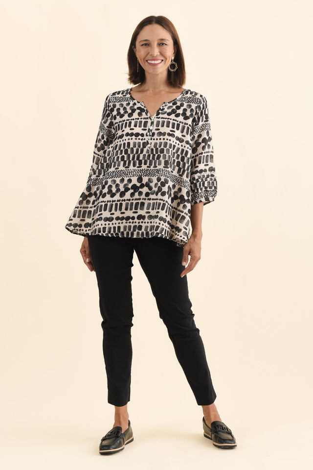 Ramirez Black Spot Button Top,Brunette model,alt text|model:Cara image 4