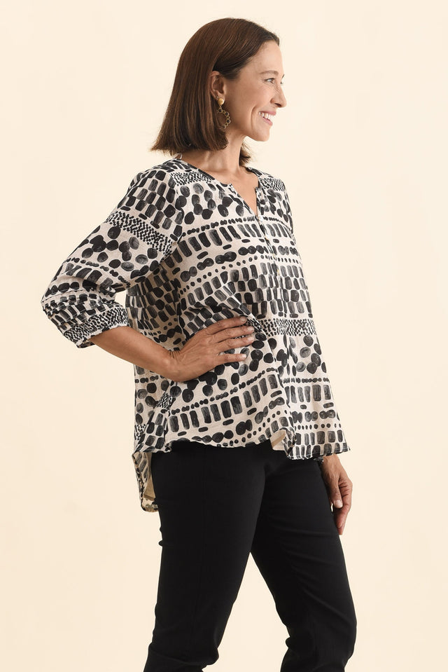 Ramirez Black Spot Button Top,Brunette model,alt text|model:Cara image 5