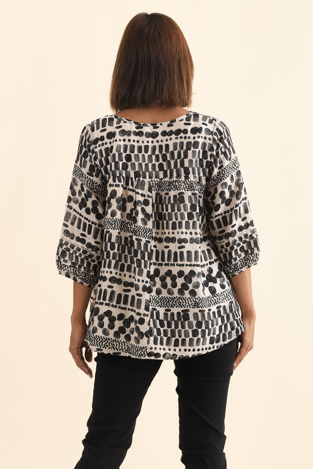 Ramirez Black Spot Button Top,Brunette model,alt text|model:Cara image 6