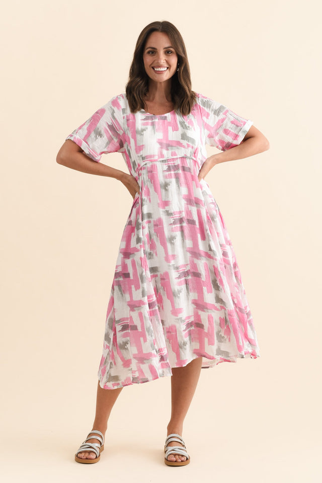 Ramona Pink Brush Stroke Cotton Blend Dress,Brunette model,alt text|model:MJ image 7