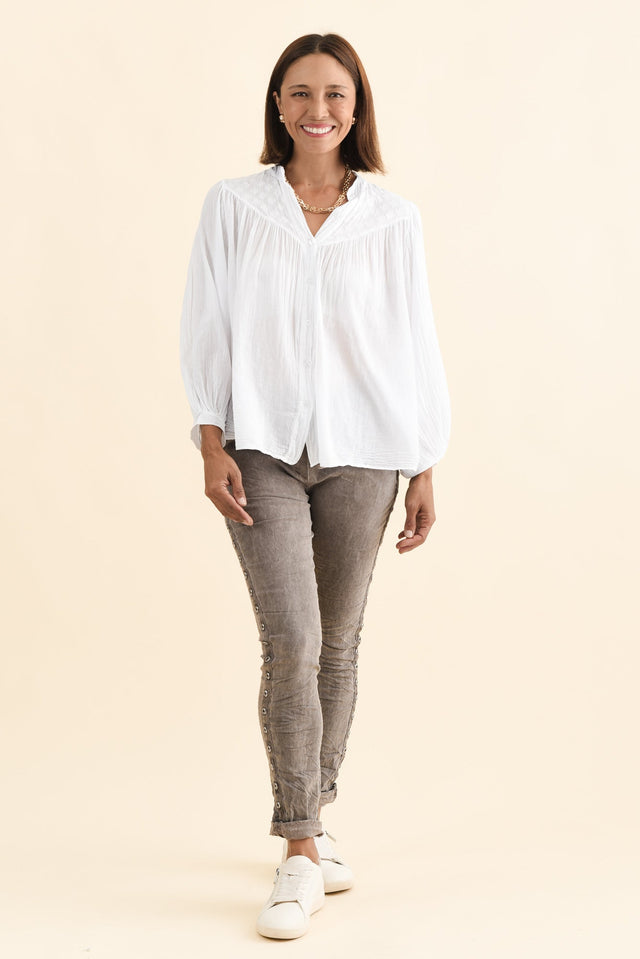 Randy White Cotton Blouse,Brunette model,alt text|model:Cara image 7