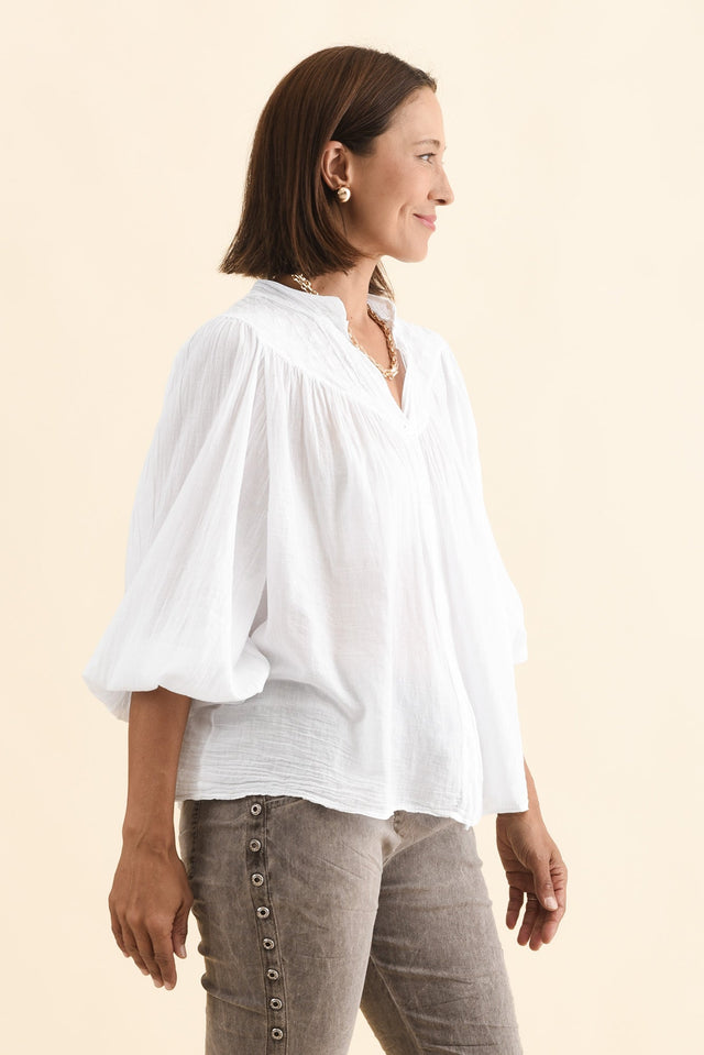 Randy White Cotton Blouse,Brunette model,alt text|model:Cara image 4