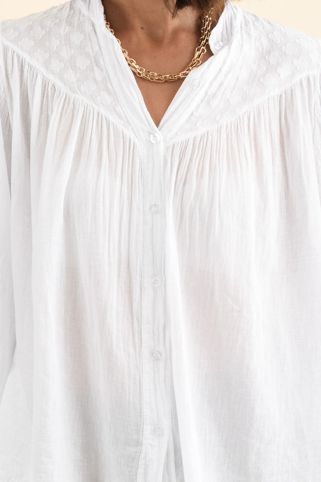 Randy White Cotton Blouse,Brunette model,alt text|model:Cara image 6