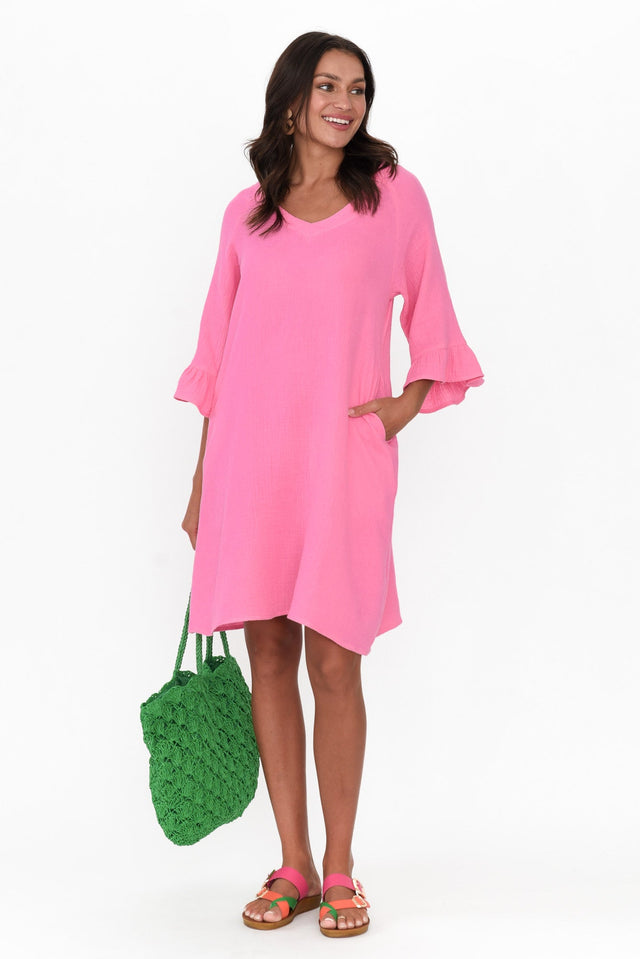 Ranie Pink Cotton Ruffle Dress image 2