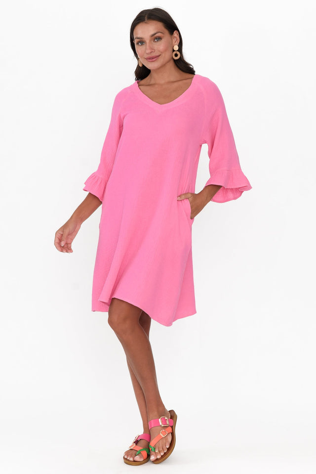 Ranie Pink Cotton Ruffle Dress image 4