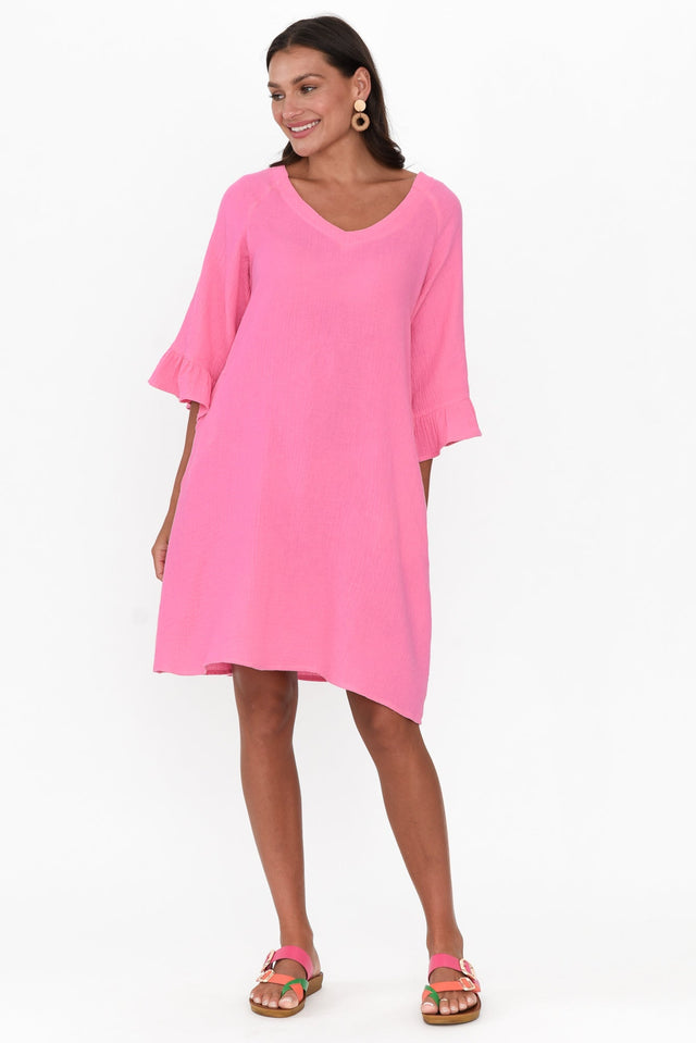 Ranie Pink Cotton Ruffle Dress