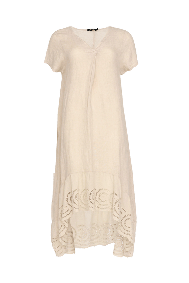 Ravella Beige Linen V Neck Dress