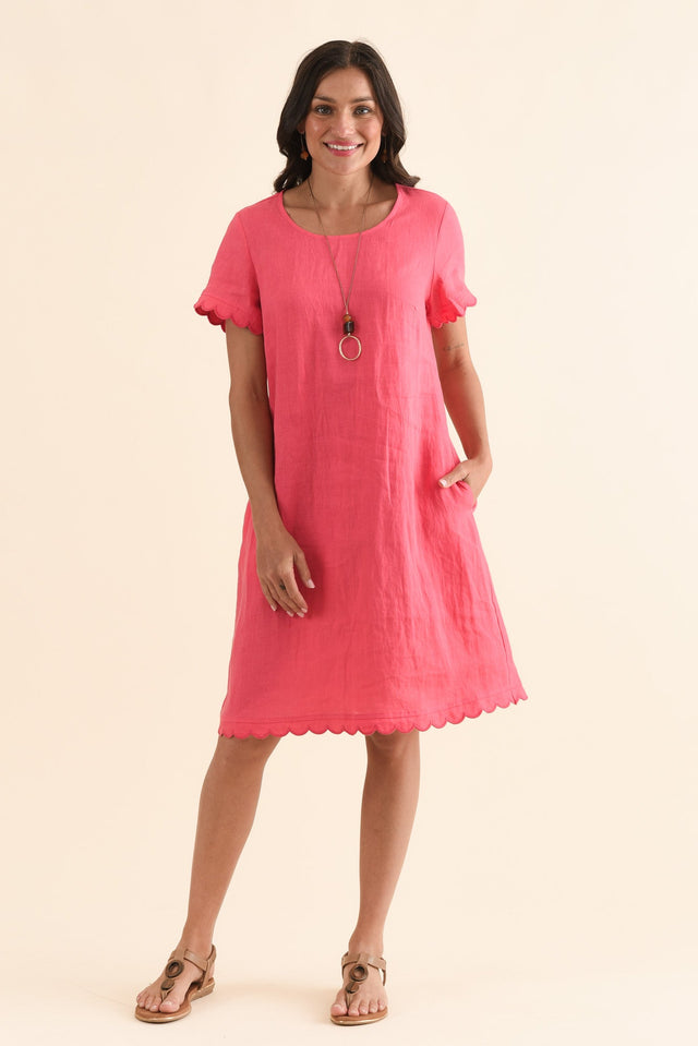 Ravello Melon Linen Pocket Dress,Full Body,Brunette model,alt text|model:Brontie